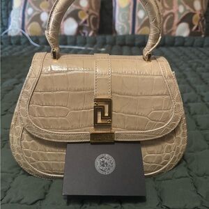Versace Beige Croc-Embossed Satchel